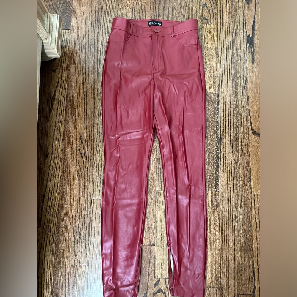 Zara red leather pants